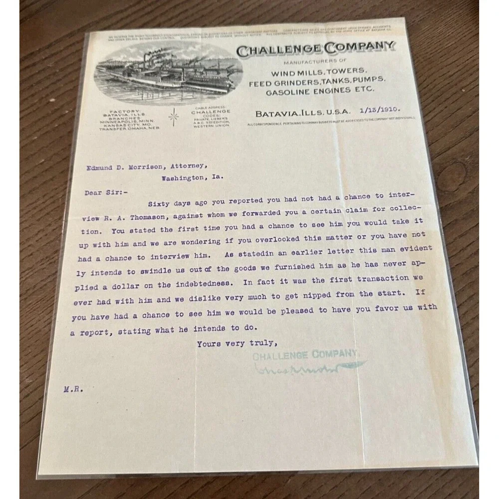 1910 Antique‎ Challenge Company Motor Machinist Letterhead Trains Illinois